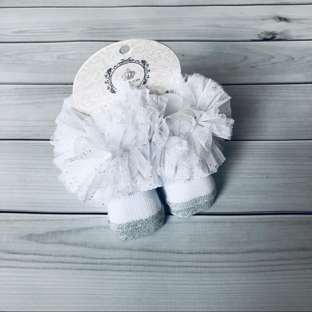 NWT Beau Kid Baby Tutu Silver White Sparkle Socks